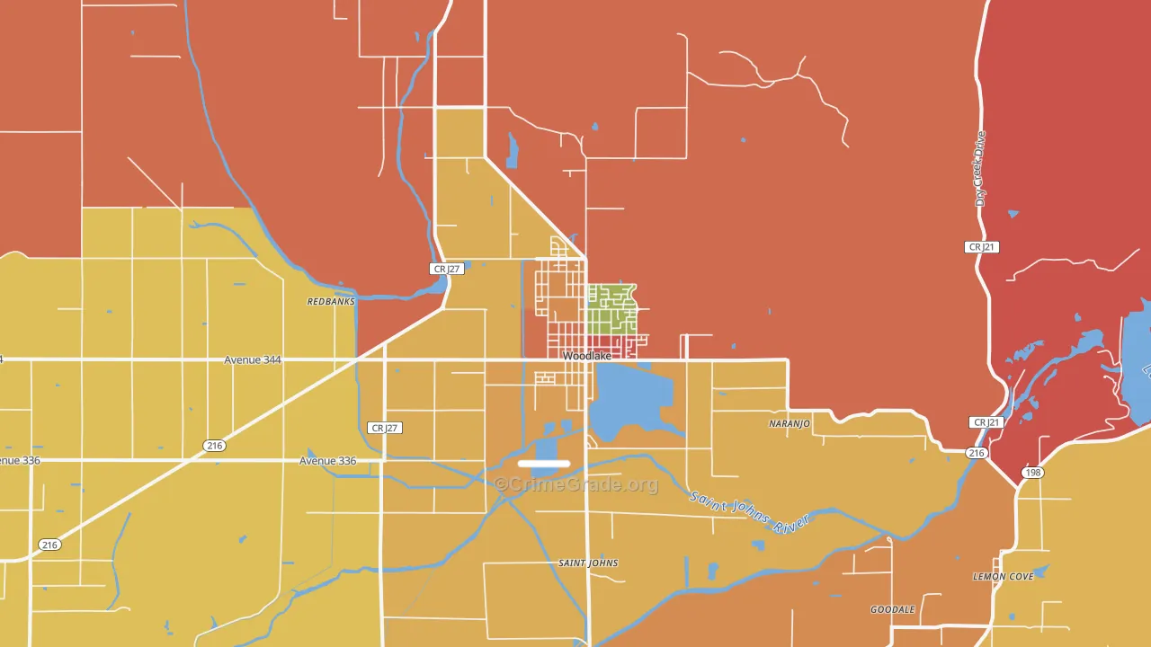 Woodlake, CA Map of Burglary Rates