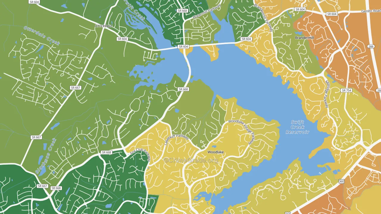 Woodlake, VA Map of Burglary Rates