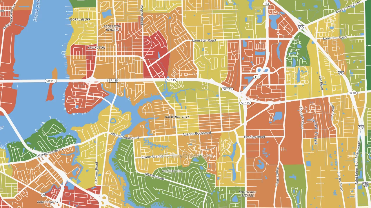 Woodland Acres, Jacksonville, FL Map of Burglary Rates
