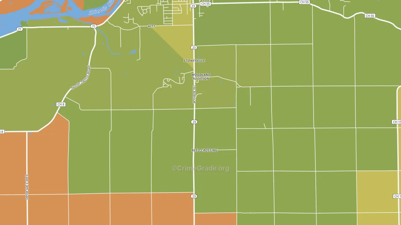 Woodland Addition, IL Map of Burglary Rates