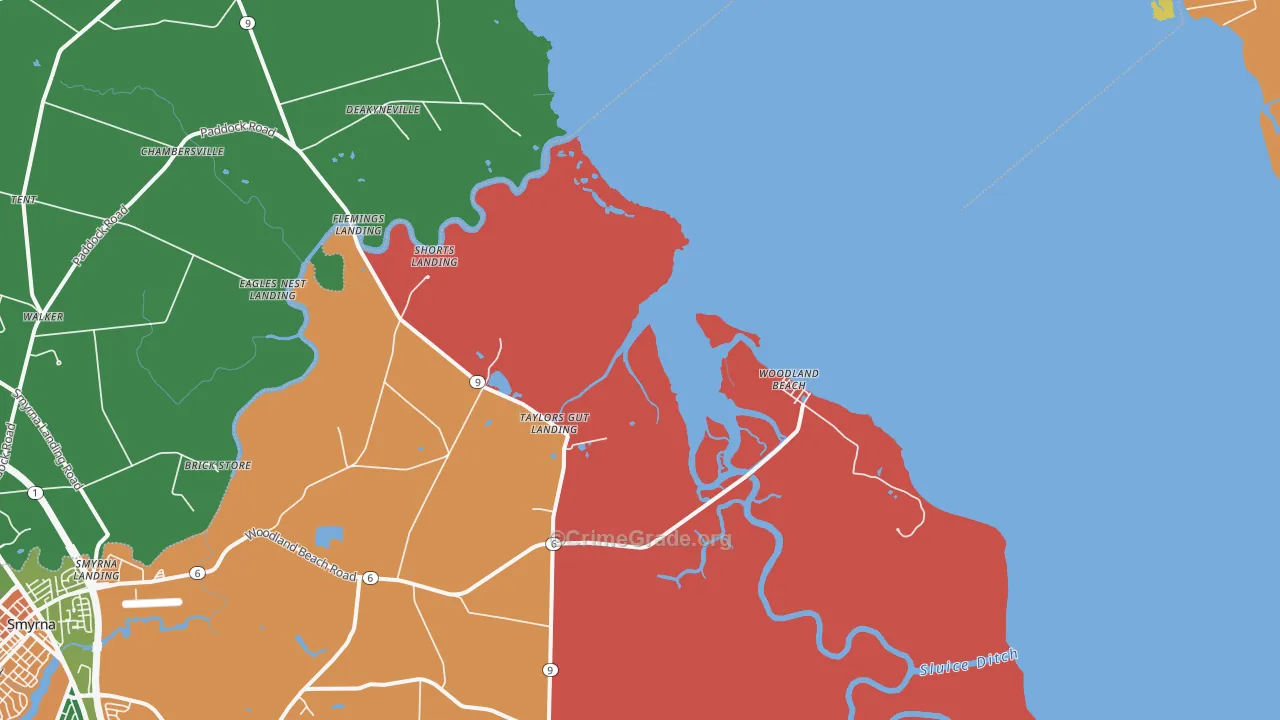 Woodland Beach, DE Map of Burglary Rates