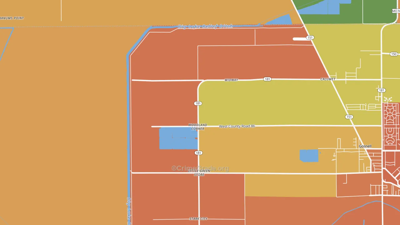 Woodland Corner, AR Map of Burglary Rates