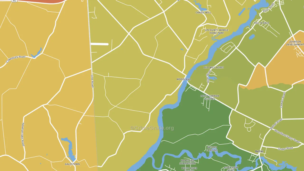 Woodland, DE Map of Burglary Rates