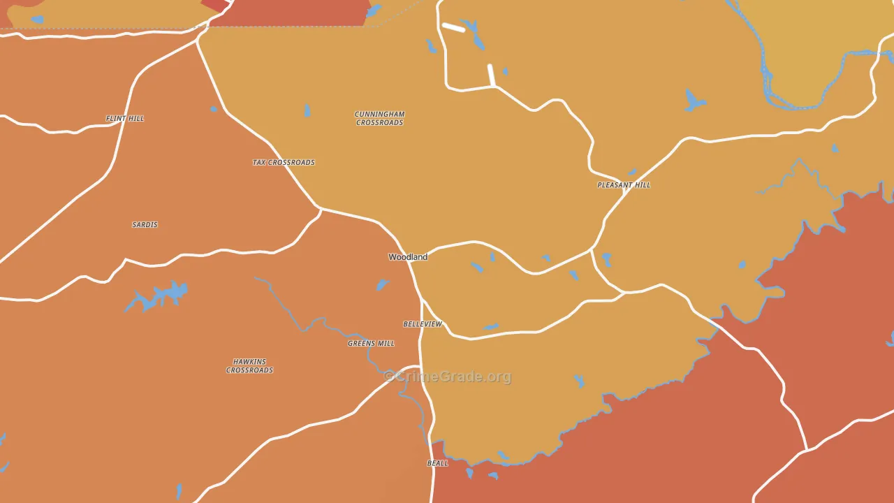 Woodland, GA Map of Burglary Rates