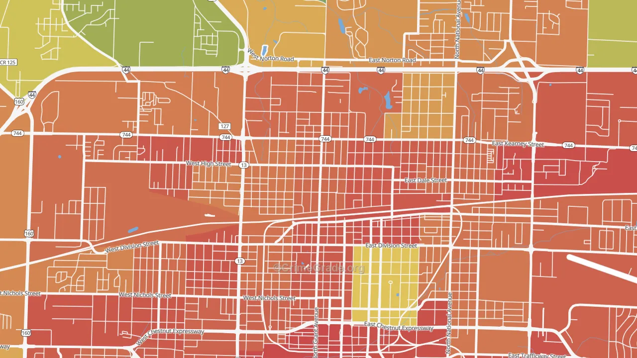 Woodland Heights, Springfield, MO Map of Burglary Rates