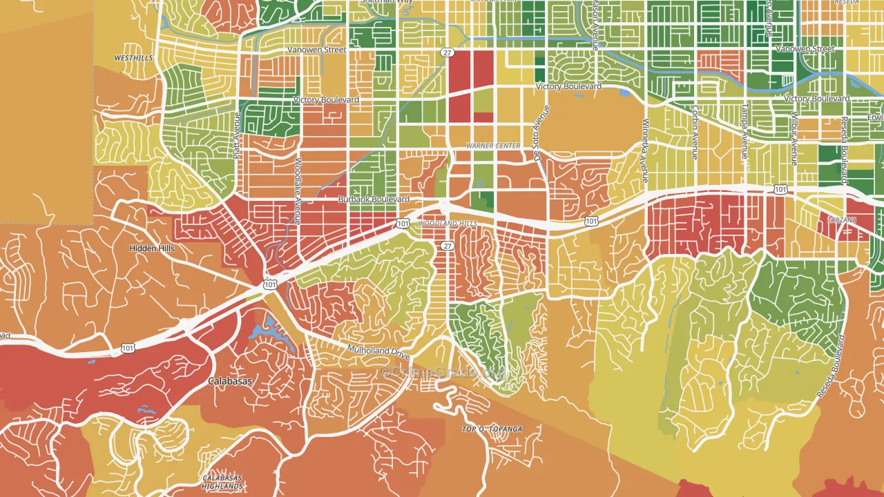 Woodland Hills, CA Map of Burglary Rates