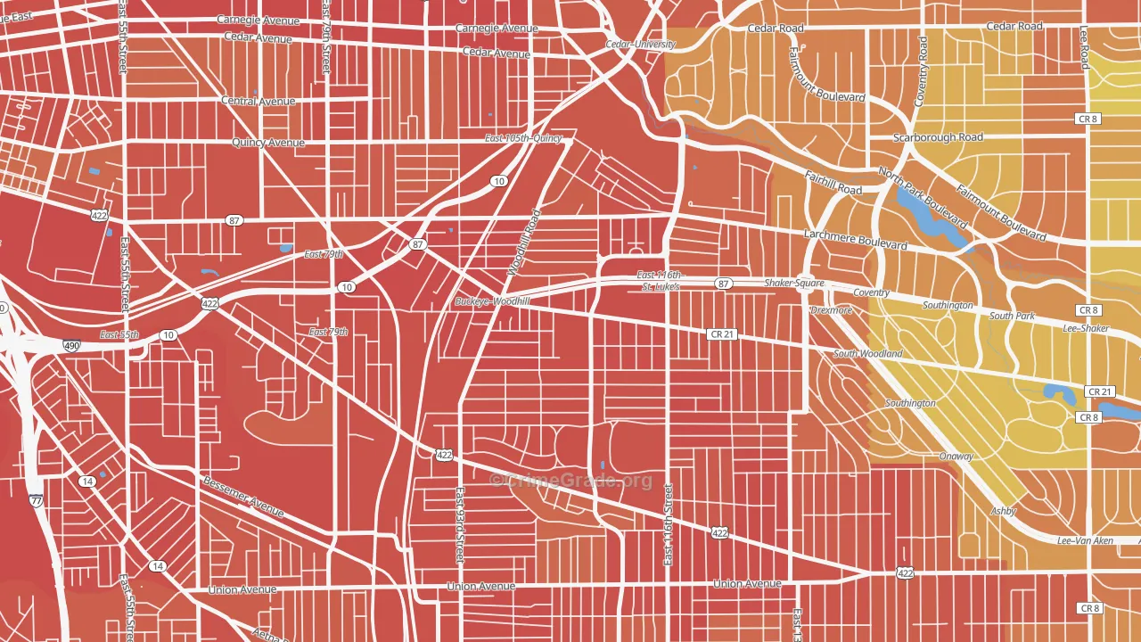 Woodland Hills, Cleveland, OH Map of Burglary Rates