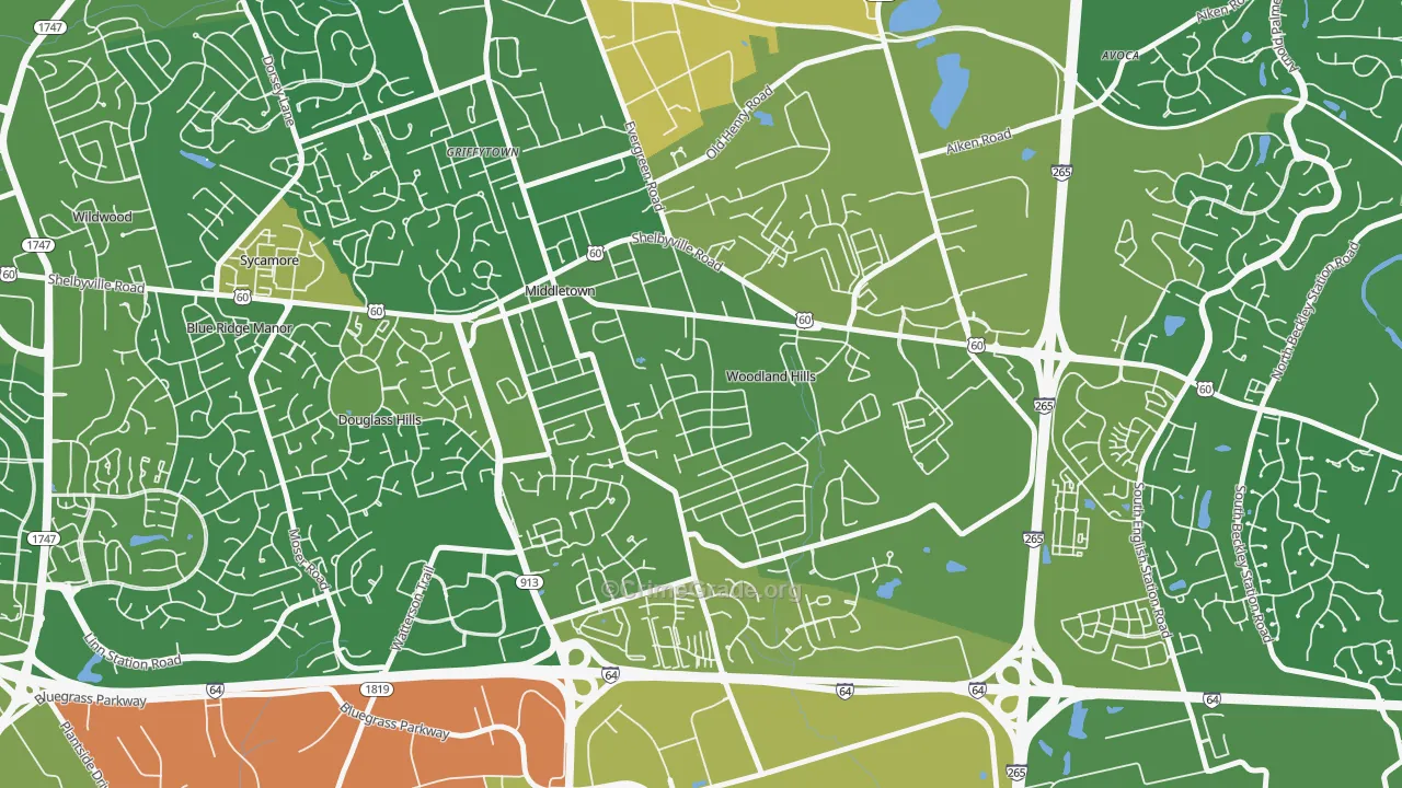 Woodland Hills, KY Map of Burglary Rates