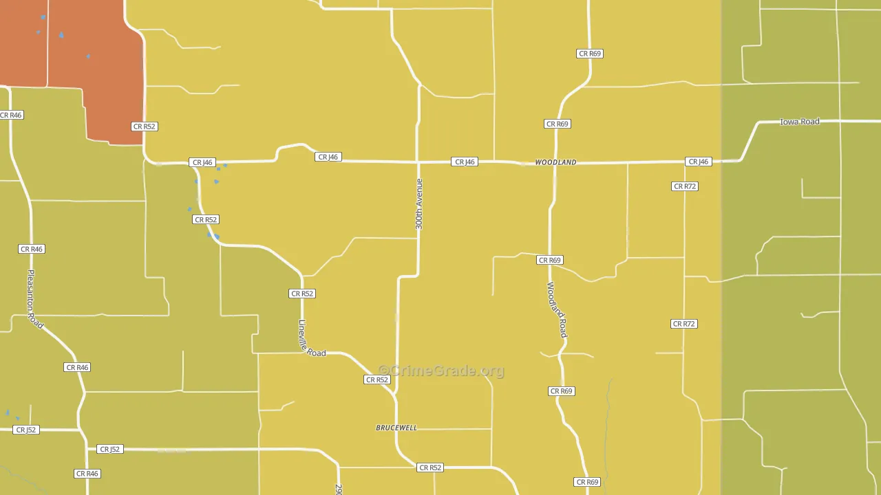 Woodland, IA Map of Burglary Rates