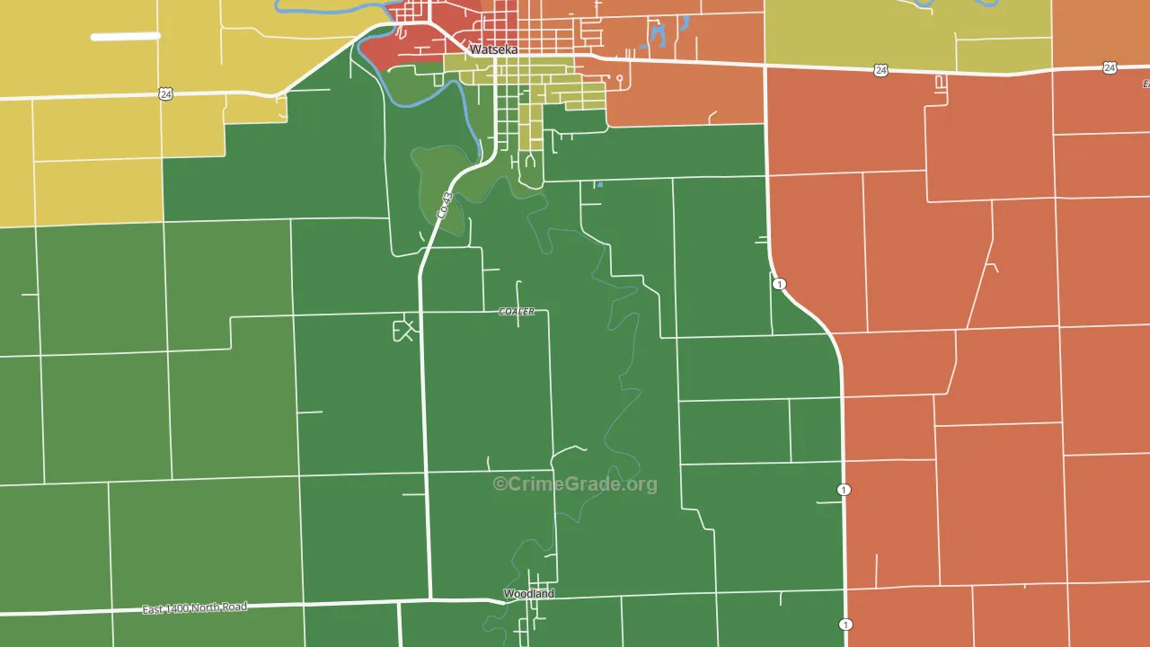 Woodland, IL Map of Burglary Rates