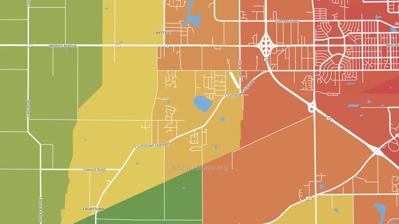 Woodland, IN Map of Burglary Rates