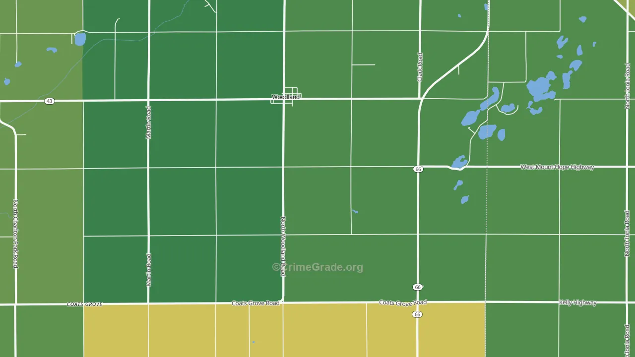 Woodland, MI Map of Burglary Rates