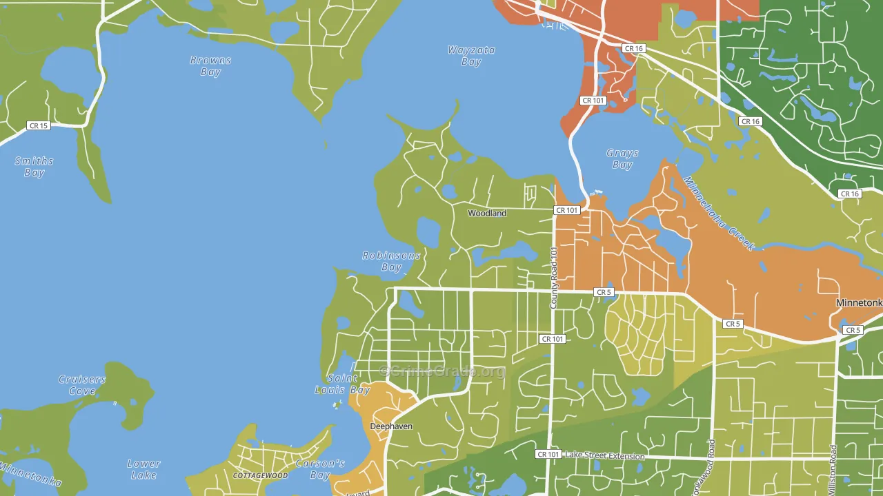 Woodland, MN Map of Burglary Rates
