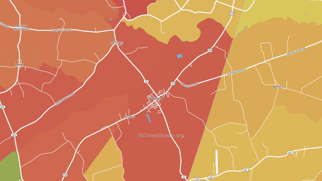 Woodland, NC Map of Burglary Rates