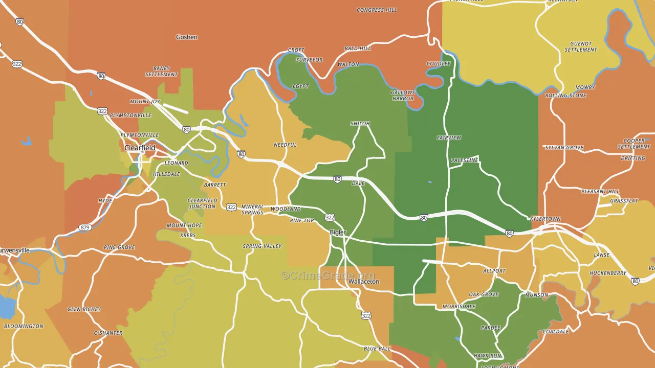 Woodland, PA Map of Burglary Rates