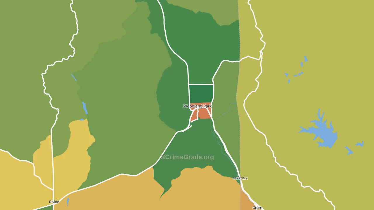 Woodland Park, CO Map of Burglary Rates