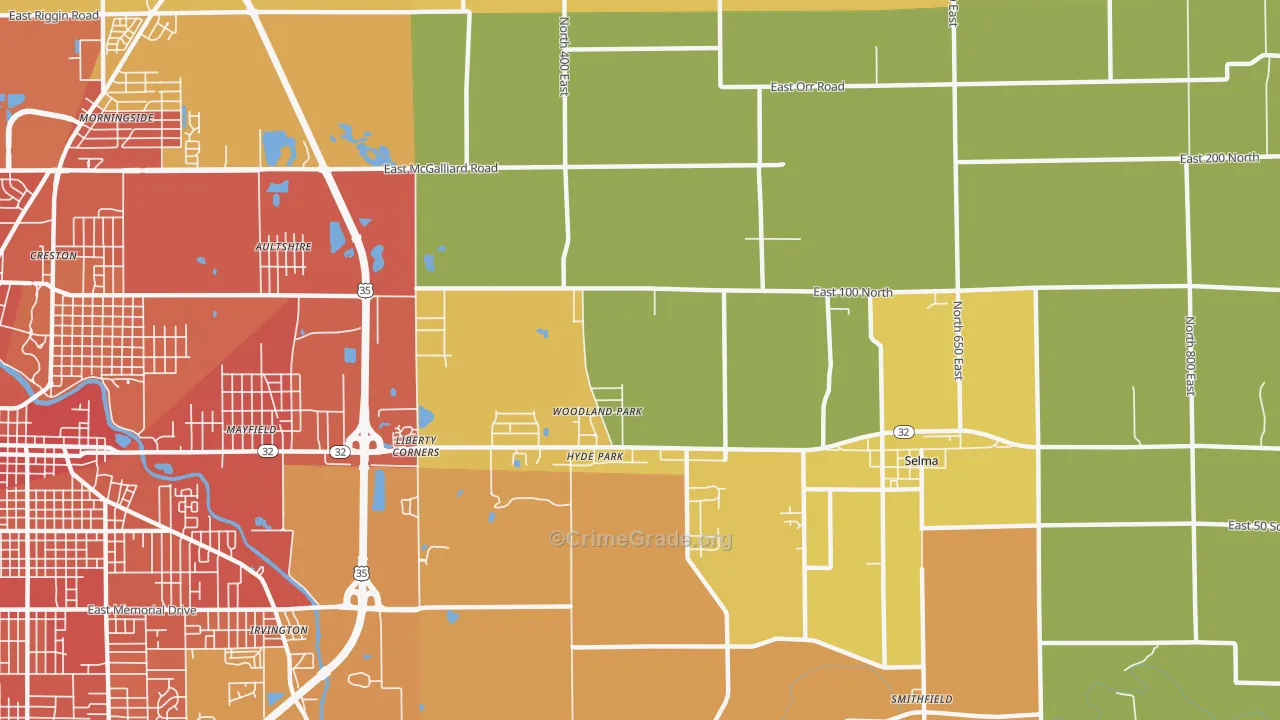 Woodland Park, IN Map of Burglary Rates