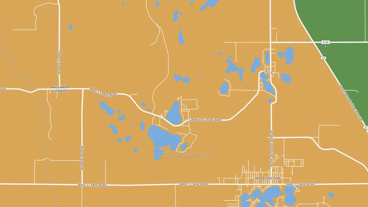 Woodland Park, MI Map of Burglary Rates