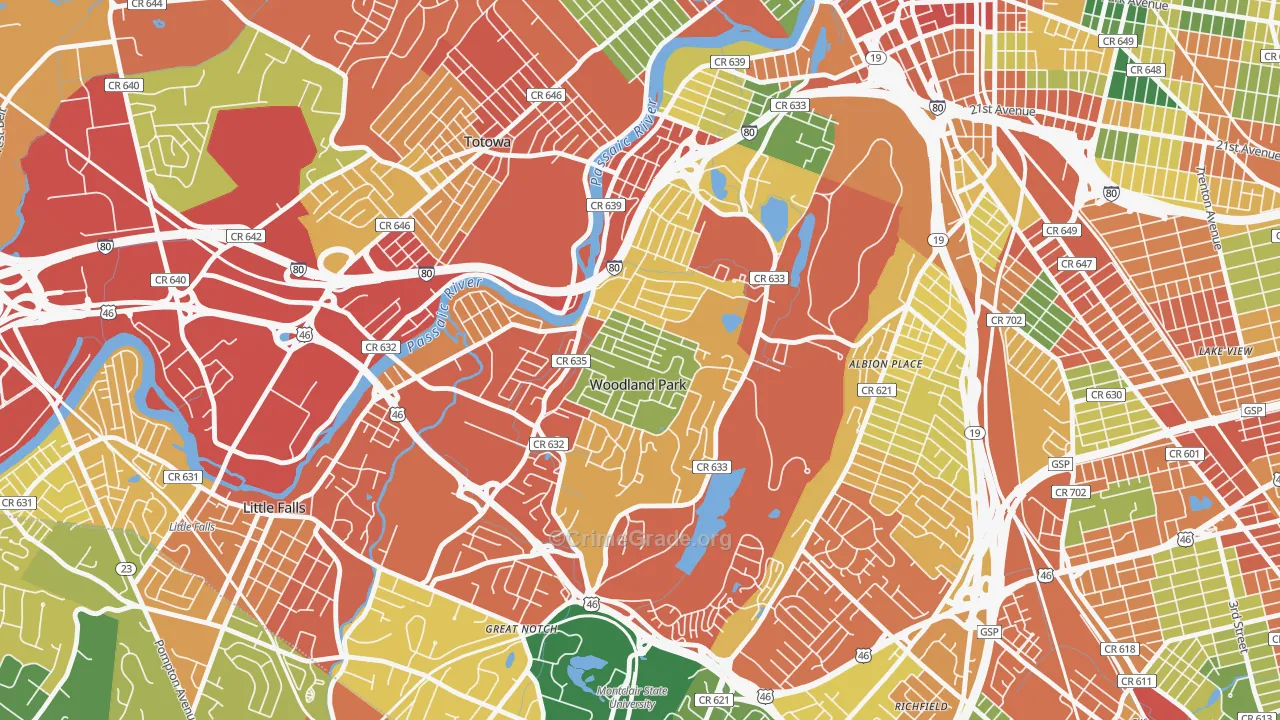 Woodland Park, NJ Map of Burglary Rates