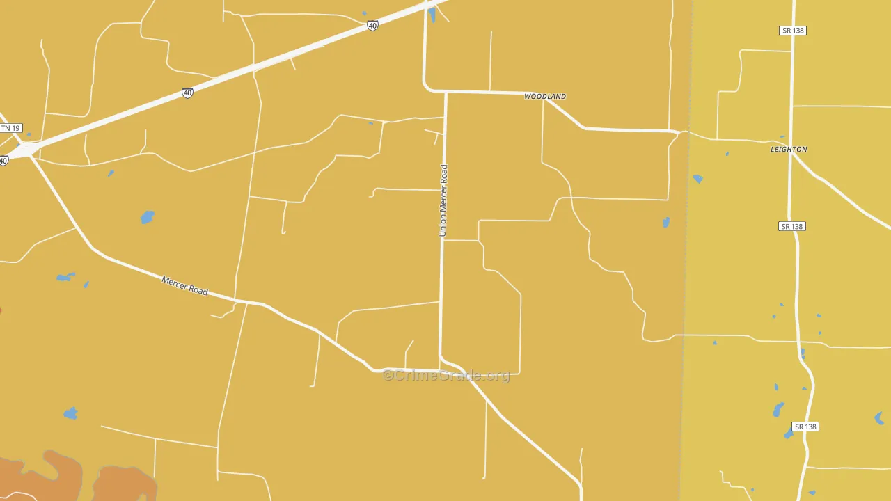 Woodland, TN Map of Burglary Rates