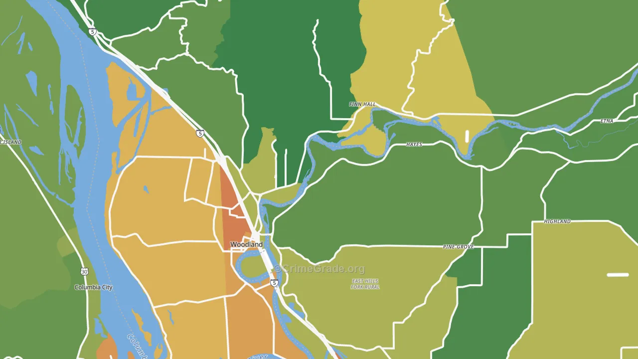 Woodland, WA Map of Burglary Rates