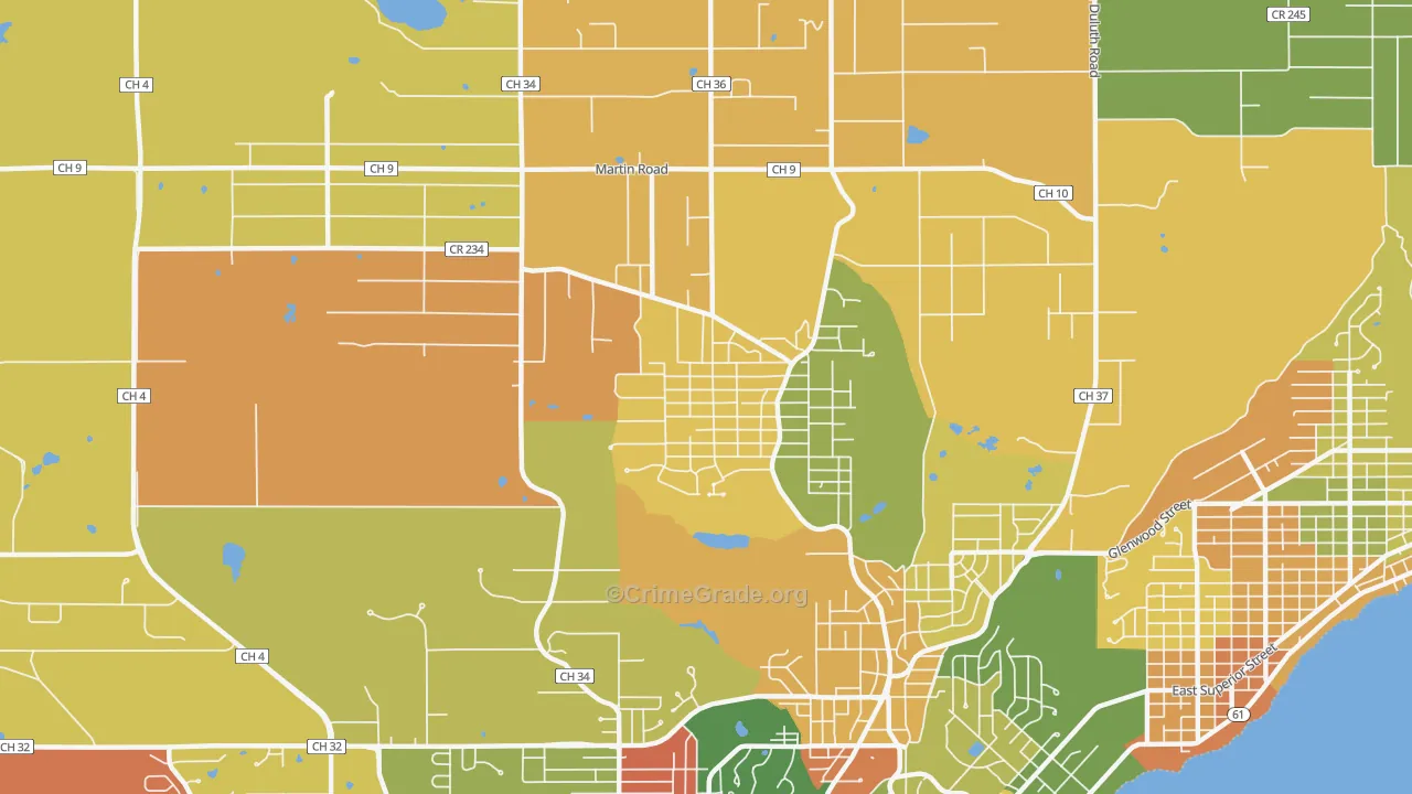 Woodlands-Pleasantview, Duluth, MN Map of Burglary Rates