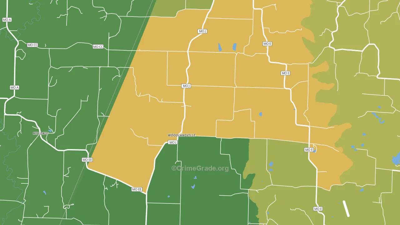 Woodlandville, MO Map of Burglary Rates