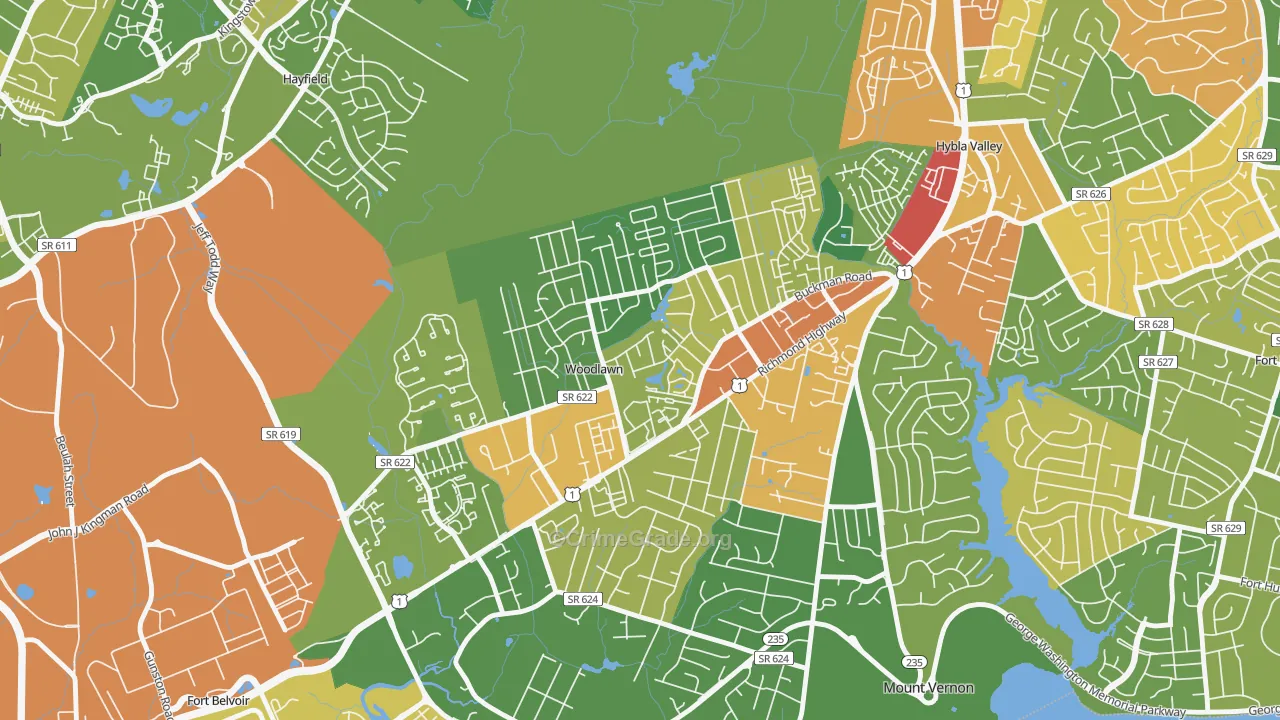Woodlawn, Alexandria, VA Map of Burglary Rates