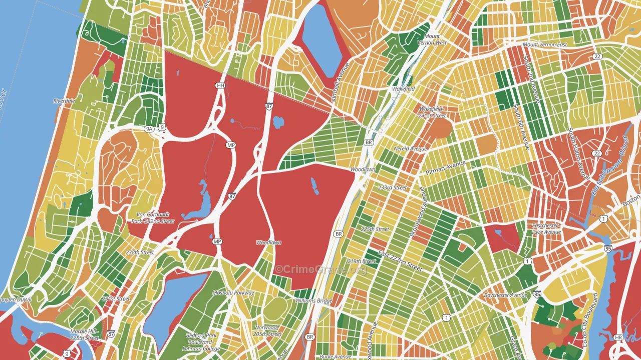 Woodlawn, Bronx, NY Map of Burglary Rates