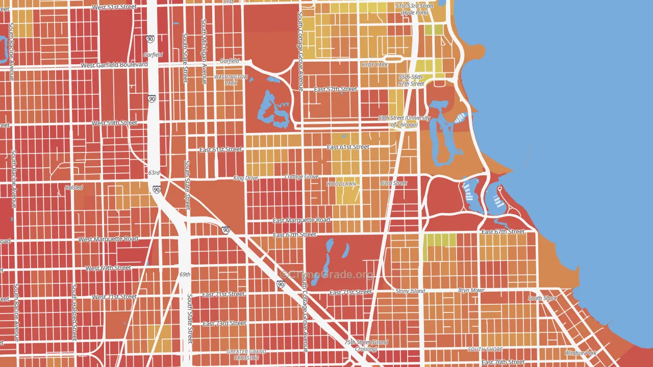 Woodlawn, Chicago, IL Map of Burglary Rates