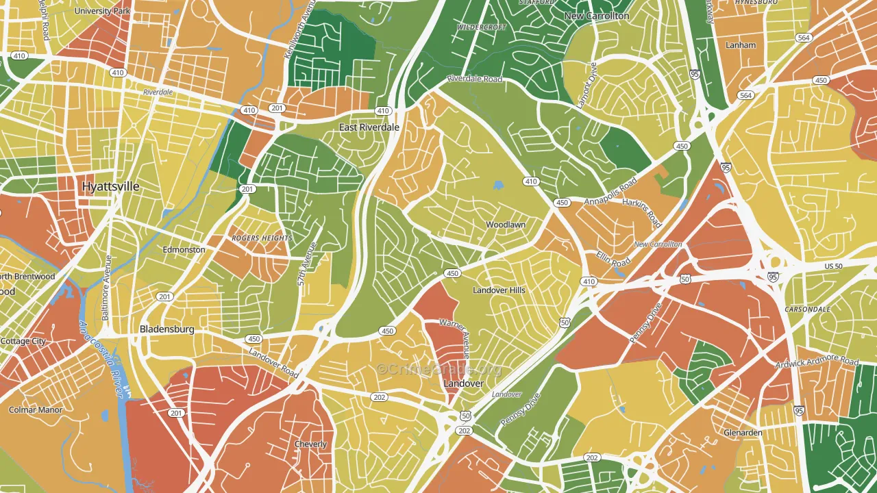 Woodlawn Hayattsville, Hyattsville, MD Map of Burglary Rates
