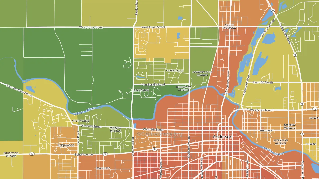 Woodlawn Heights, IN Map of Burglary Rates