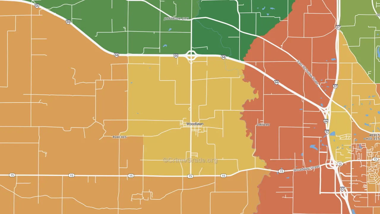 Woodlawn, IL Map of Burglary Rates