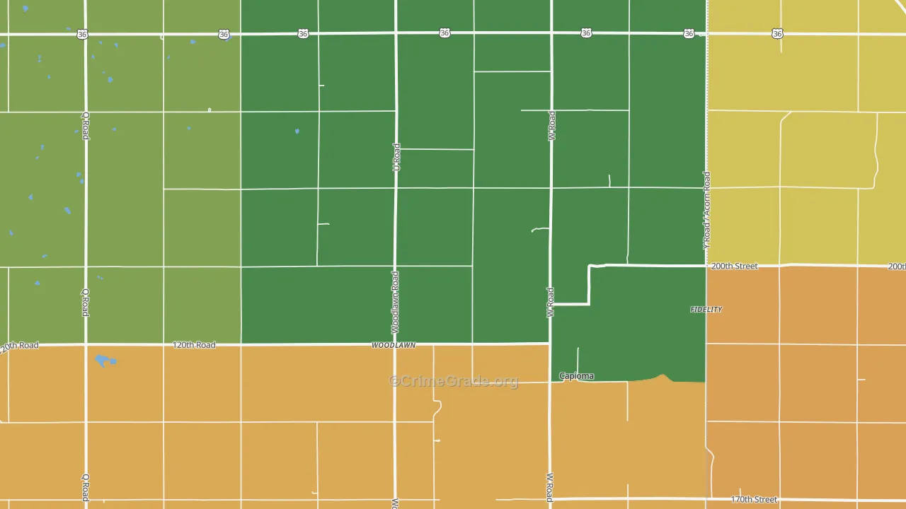 Woodlawn, KS Map of Burglary Rates
