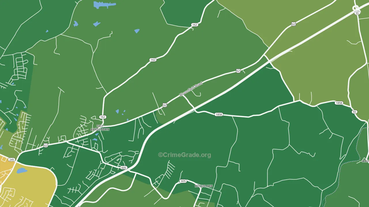 Woodlawn, KY Map of Burglary Rates