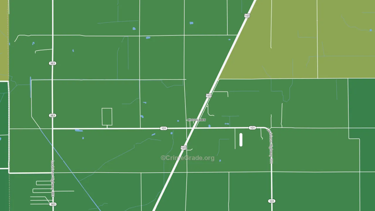 Woodlawn, LA Map of Burglary Rates