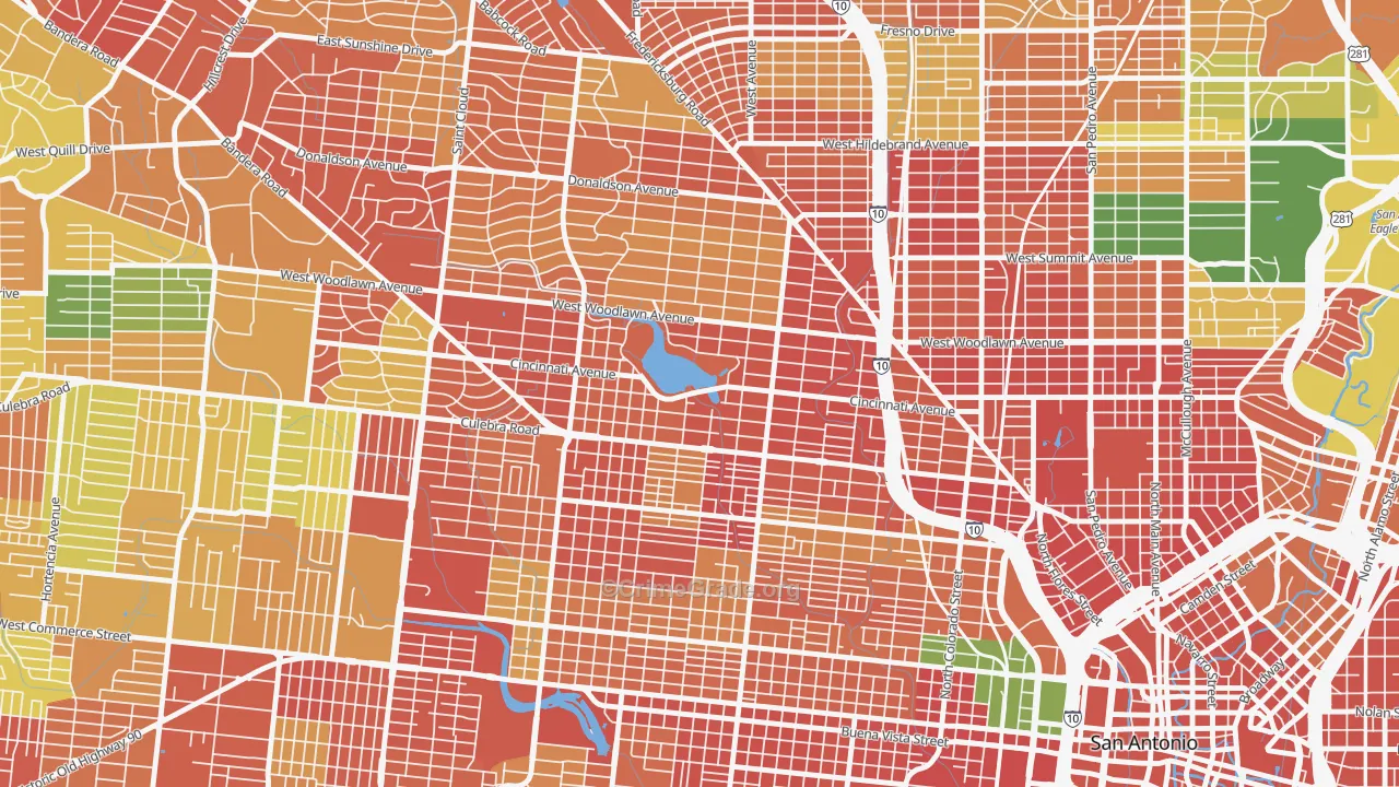 Woodlawn Lake, San Antonio, TX Map of Burglary Rates