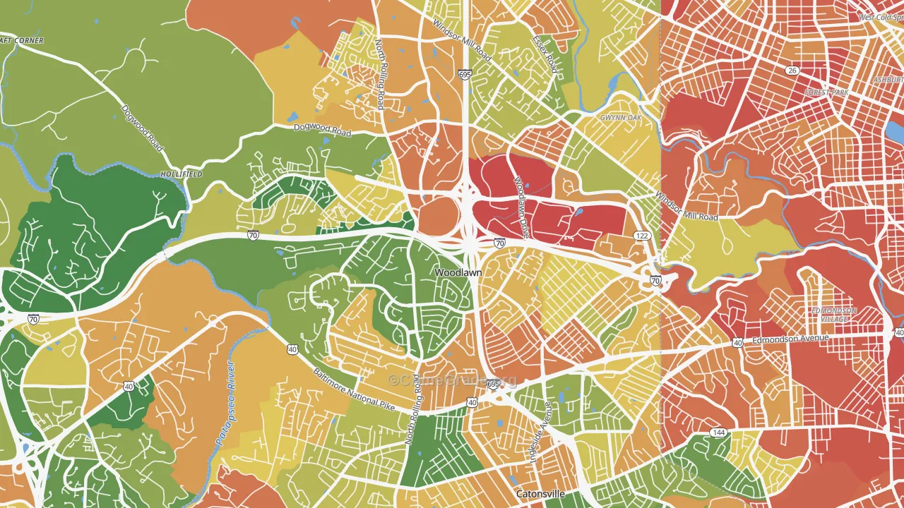 Woodlawn, MD Map of Burglary Rates