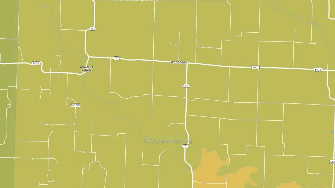 Woodlawn, MO Map of Burglary Rates