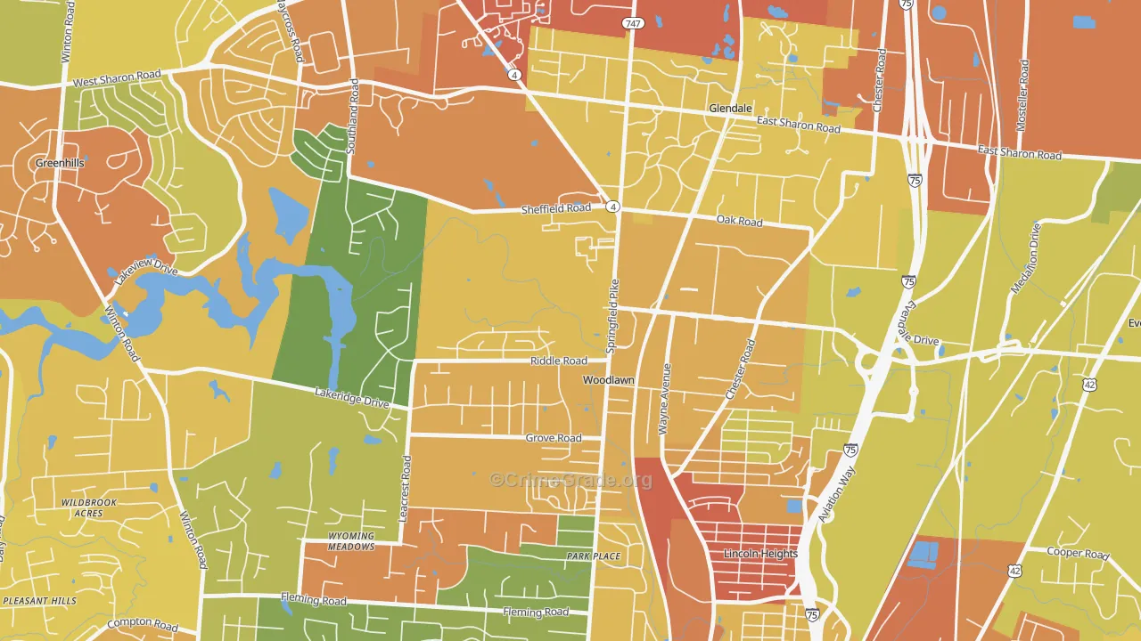 Woodlawn, OH Map of Burglary Rates