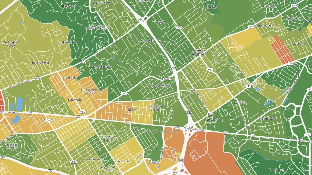 Woodlawn Park, KY Map of Burglary Rates