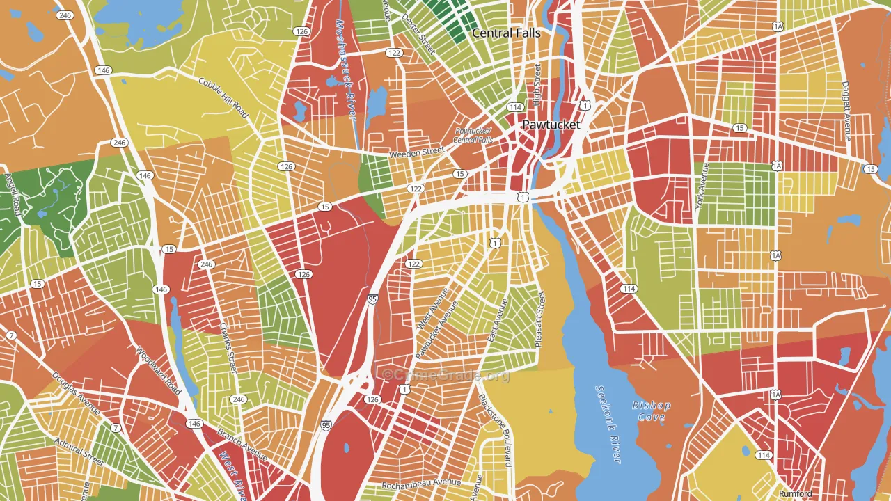 Woodlawn, Pawtucket, RI Map of Burglary Rates