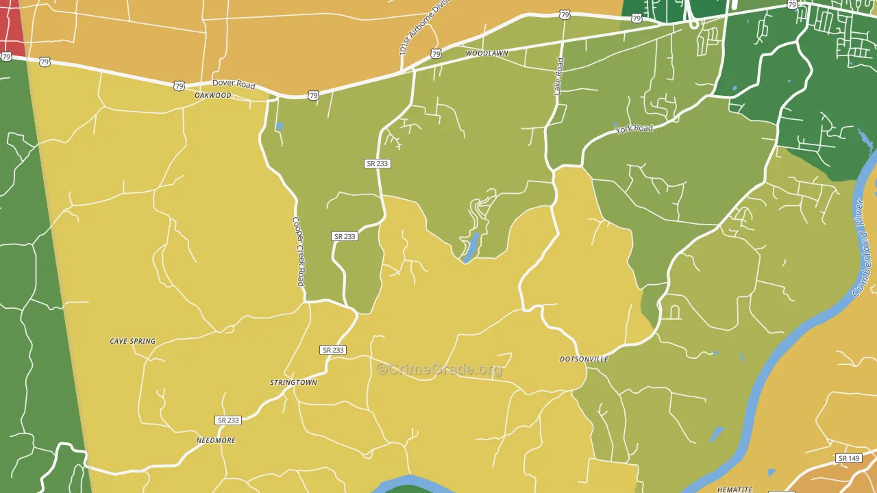 Woodlawn, TN Map of Burglary Rates