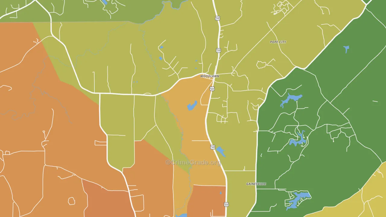 Woodlawn, TX Map of Burglary Rates