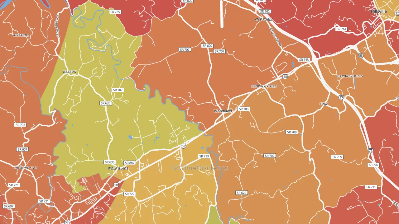 Woodlawn, VA Map of Burglary Rates