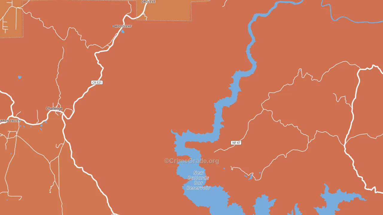 Woodleaf, CA Map of Burglary Rates