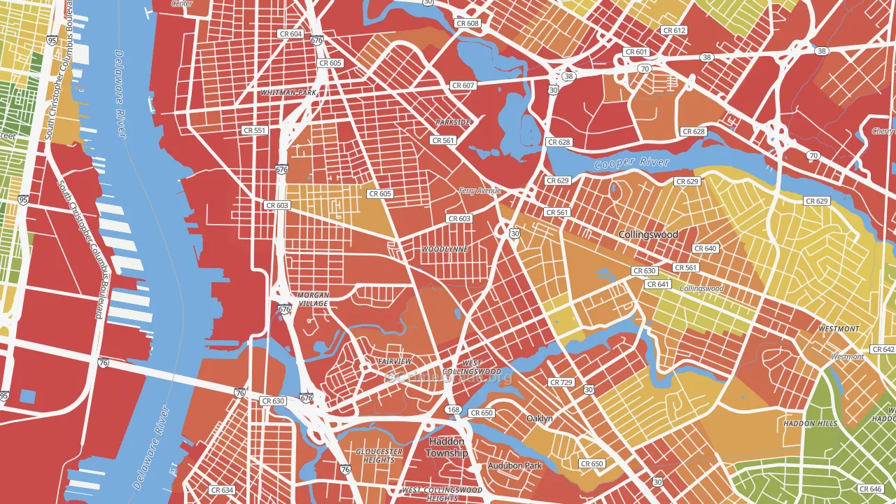 Woodlynne, NJ Map of Burglary Rates