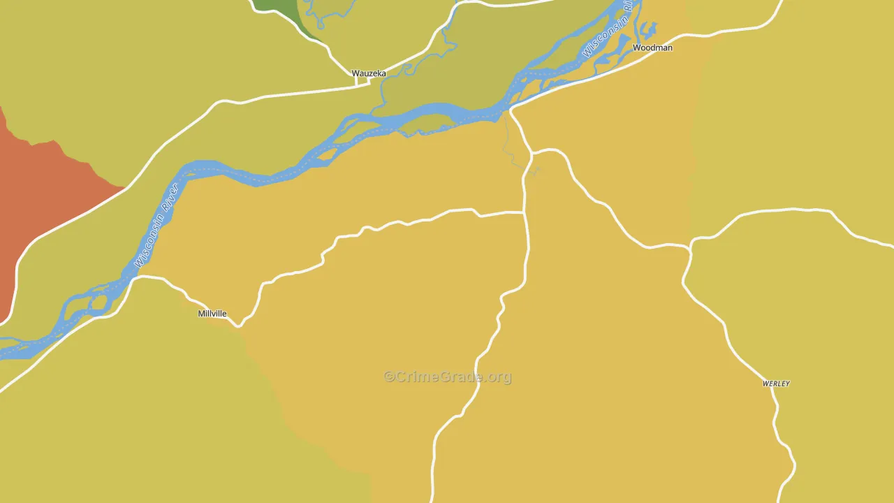 Woodman, WI Map of Burglary Rates