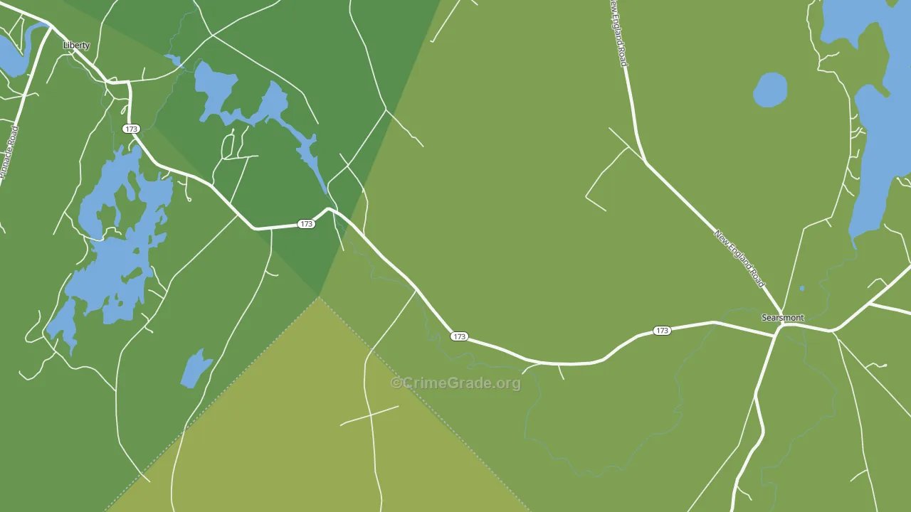 Woodmans Mills, ME Map of Burglary Rates