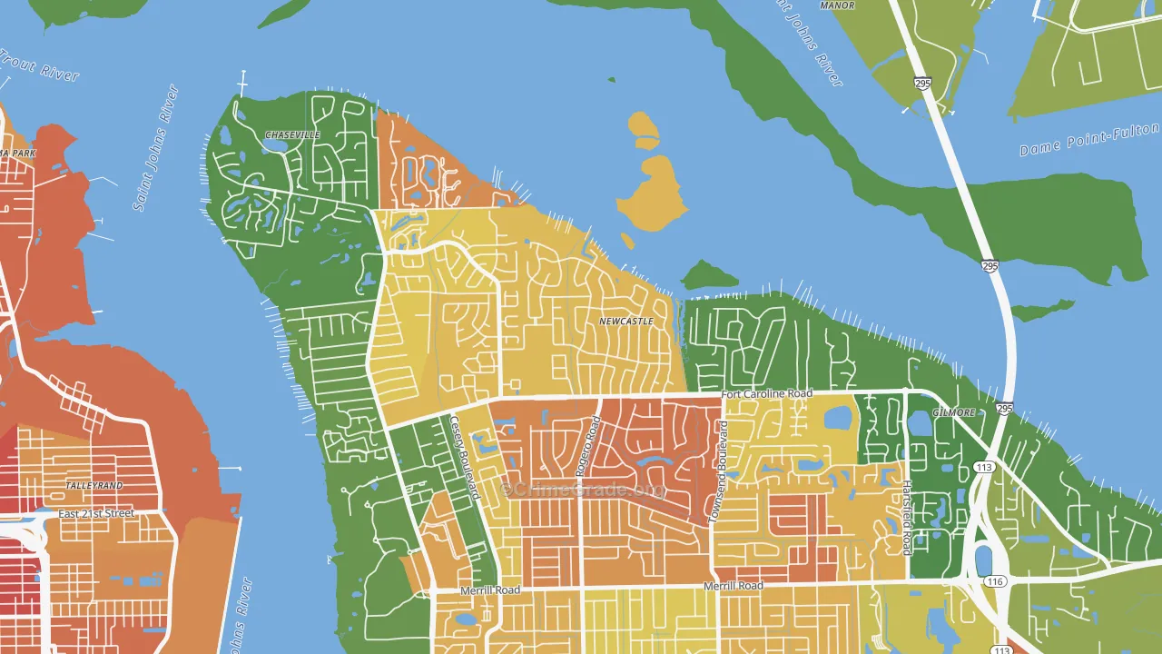 Woodmere, Jacksonville, FL Map of Burglary Rates